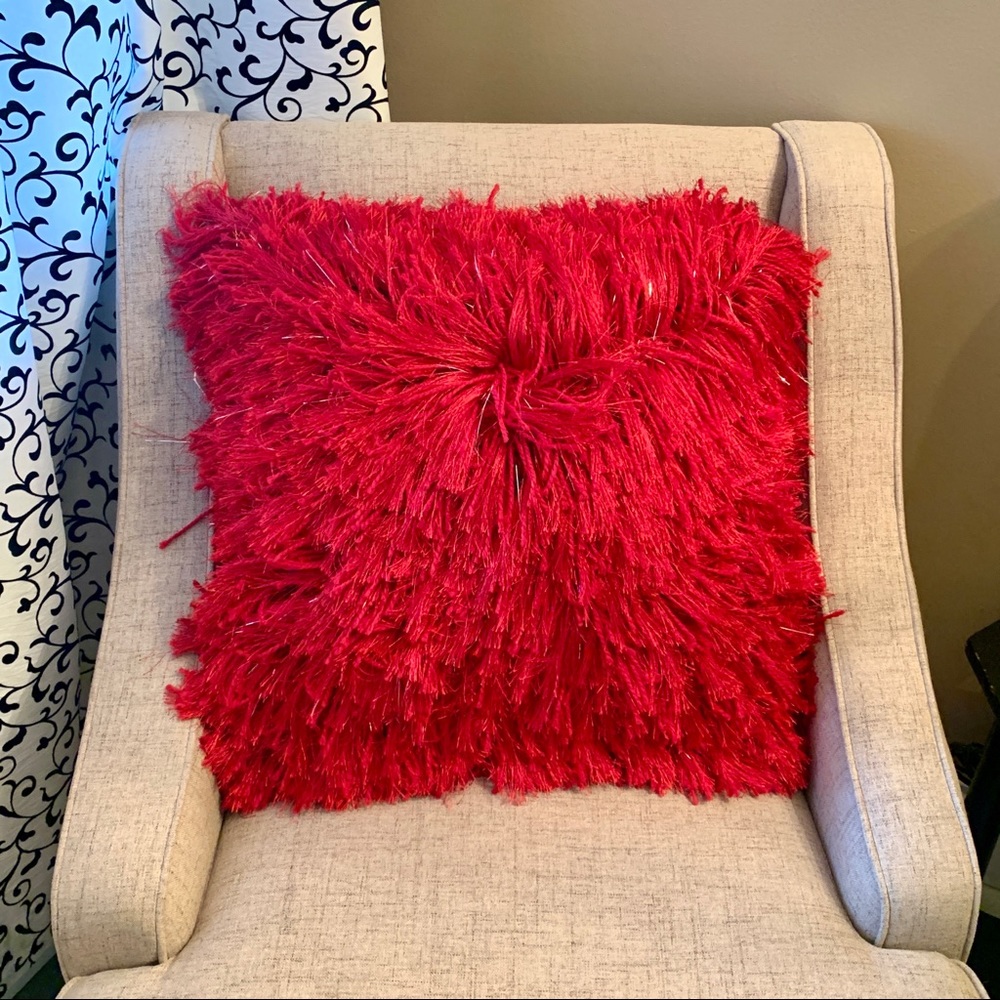 NWOT •SWL India• Red Shag Pillow